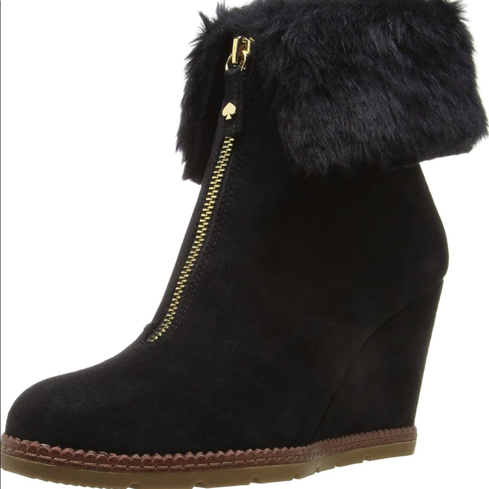 Kate Spade Stasia Black Sport Suede/Faux Fur Shoes